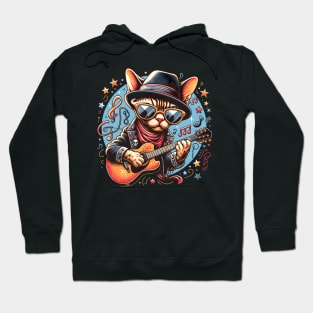 Devon Rex Cat Playing Guitar Hoodie